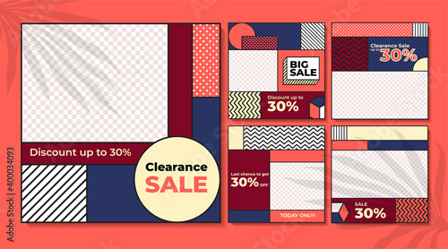 Big Sale Modern Social Media Instagram Template in Memphis Style Use Montserrat Font - Editable Color Vector