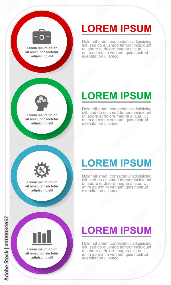 Business infographic vector template with 4 options, flat design educational diagram for presentation and webinar