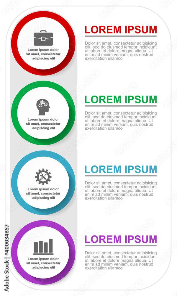Business infographic vector template with 4 options, flat design educational diagram for presentation and webinar Business infographic vector template with 4 options, flat design educational diagram for presentation and webinar