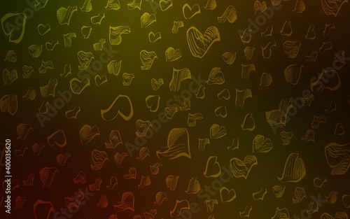 Dark Yellow vector cover with Shining hearts. Decorative shining illustration with hearts on abstract template. Beautiful design for your business advert of anniversary.