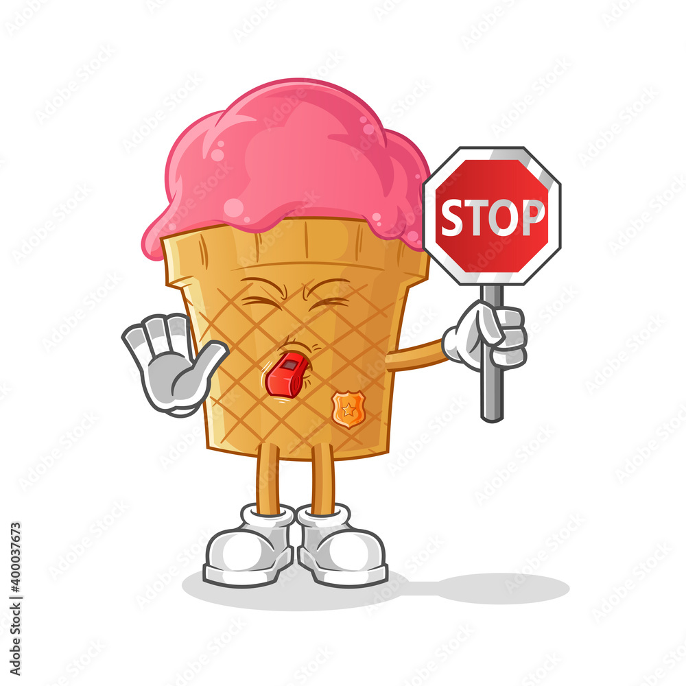 ice cream holding stop sign cartoon. cartoon mascot vector ice cream holding stop sign cartoon. cartoon mascot vector