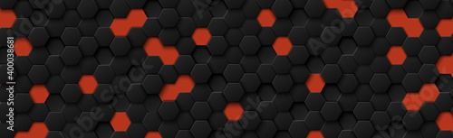 Abstract hexagons black on a red background