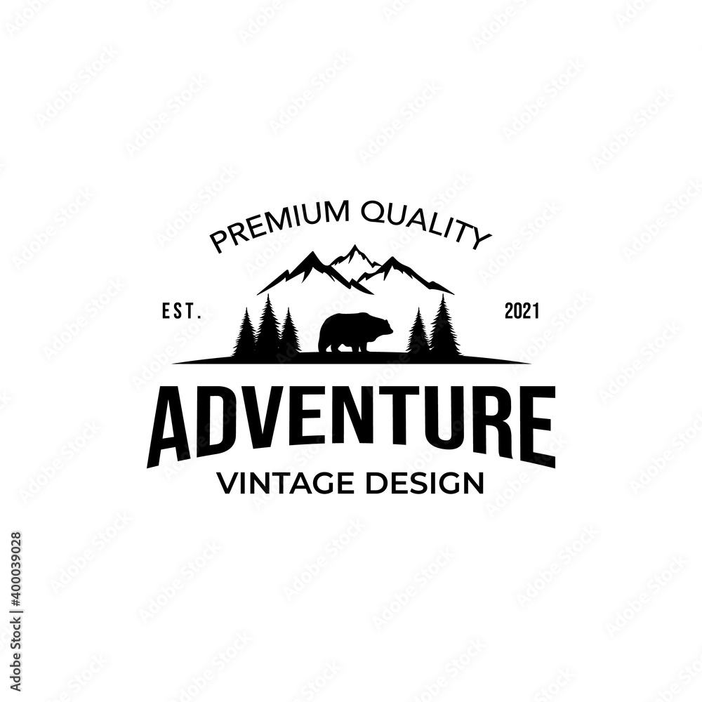 pine bear art minimalist logo vector illustration design vintage pine