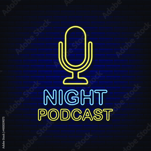 Podcast logo, neon podcast, podcast cover ,mic, microphone, music, radio, business logo, logo design photo