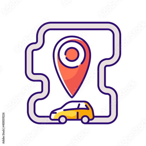 Roundtrip carsharing RGB color icon. Model of car rental where people rent cars for short periods of time. Get automobile for hour. Isolated vector illustration