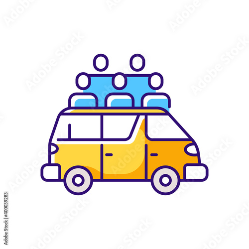 Share taxi RGB color icon. Mode of transport which falls between taxicab and bus. Vehicles that help people to reach their work places. Isolated vector illustration