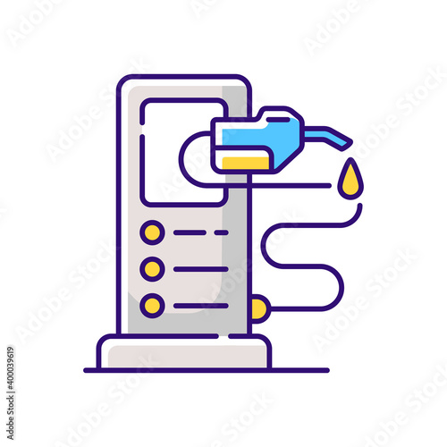 Refueling a car RGB color icon. Refilling your automobile fuel tank. Charging electrocar batteries. Using gasoline to move. Isolated vector illustration