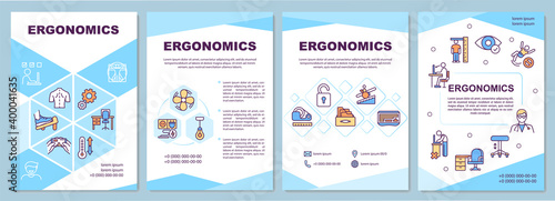 Ergonomics brochure template. Prevent injuries and disorders. Flyer, booklet, leaflet print, cover design with linear icons. Vector layouts for magazines, annual reports, advertising posters