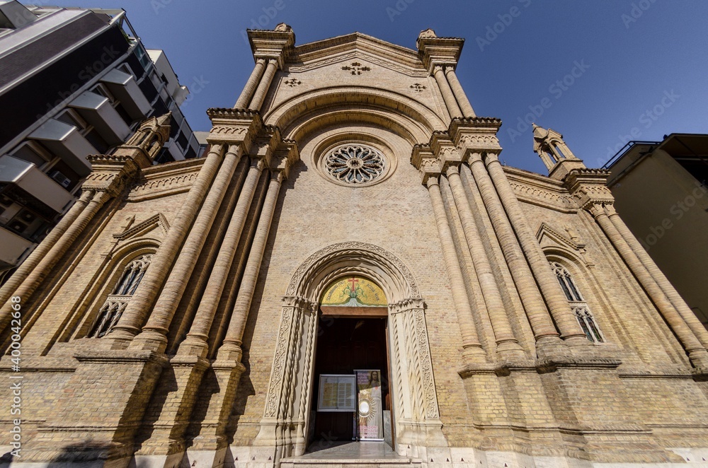 View of the facade of the church of the Sacred Heart of Jesus in Pescara