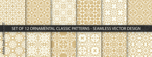 Wallpaper Mural Set of seamless ornamental vintage patterns. Vectore tile textures in gold colors. Torontodigital.ca