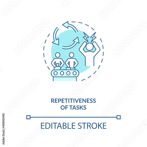 Tasks repetitiveness concept icon. Ergonomic stressor idea thin line illustration. Work processes. Risk factor. Repetitive movements. Vector isolated outline RGB color drawing. Editable stroke photo