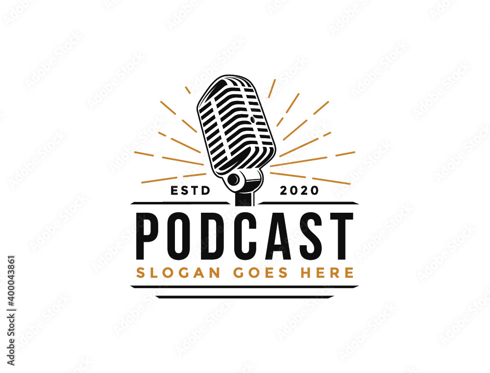 Vintage podcast,podcast logo,podcast cover,business logo,logo design, mic,microphone,music,studio,radio. - obrazy, fototapety, plakaty 