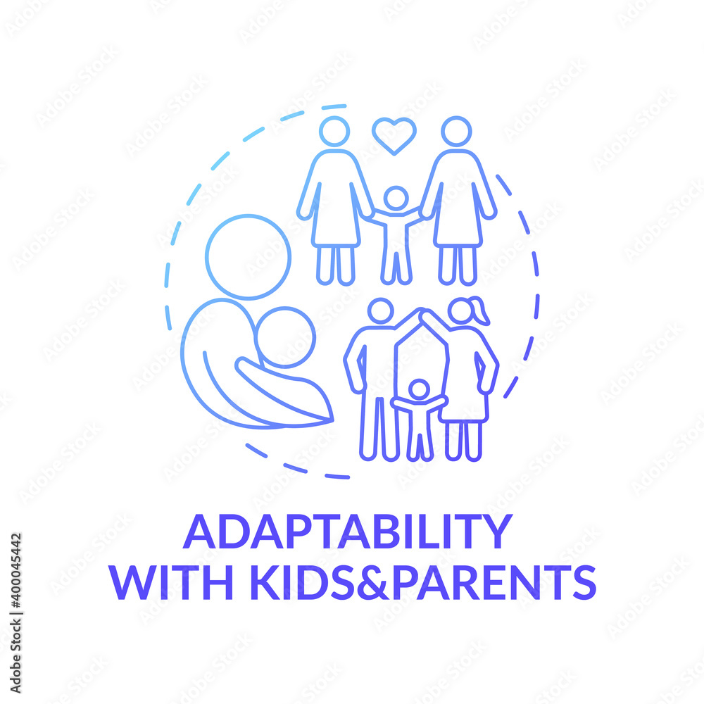 Adaptability with kids and parents blue gradient concept icon. Flexibility skill. Early childhood development idea thin line illustration. Vector isolated outline RGB color drawing