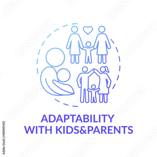 Adaptability with kids and parents blue gradient concept icon. Flexibility skill. Early childhood development idea thin line illustration. Vector isolated outline RGB color drawing