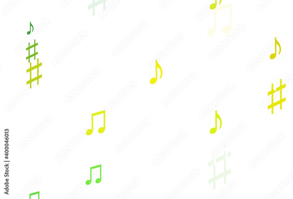 Light Green, Yellow vector background with music symbols.