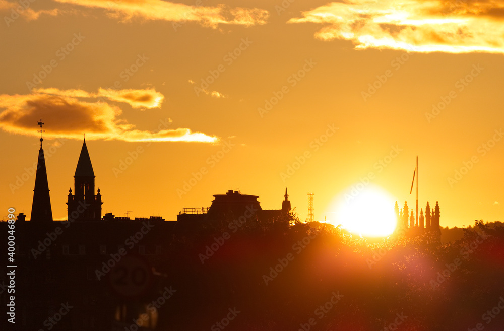 Edinburgh City skyline at sunset