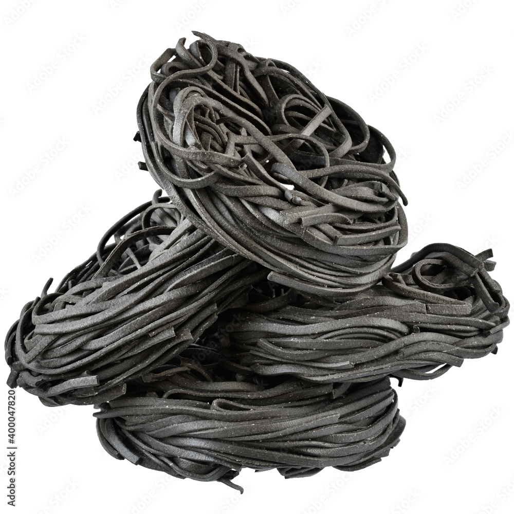 Durum pasta nest with black sepia isolated
