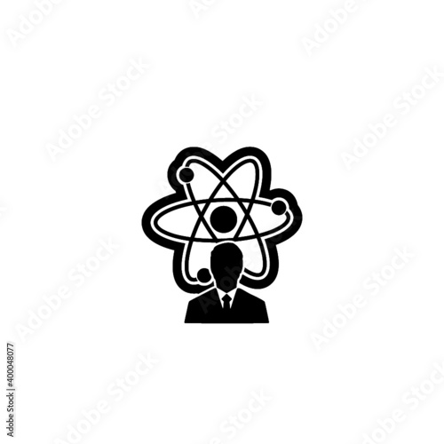 Person with symbol of science icon, science concept isolated on white background