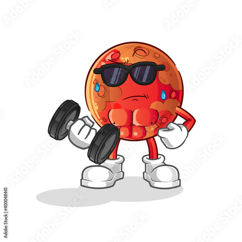 mars lifting dumbbell vector. cartoon character