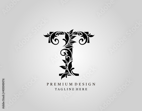 Classic Initial T Letter logo design, elegant floral ornate monogram design vector.