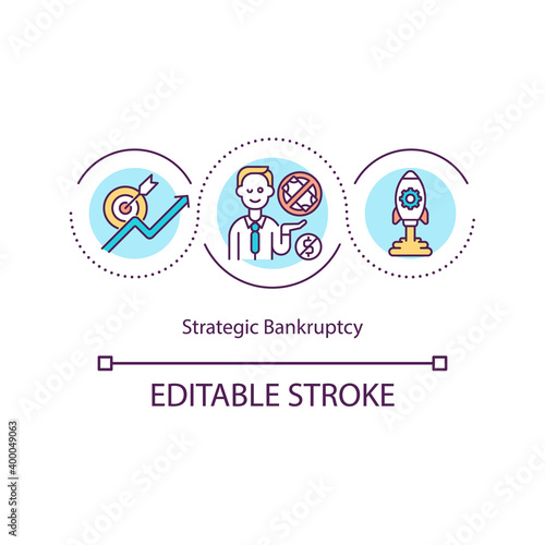 Strategic bankruptcy concept icon. Manipulative debt reduction idea thin line illustration. Avoiding heavy legal judgements. Vector isolated outline RGB color drawing. Editable stroke