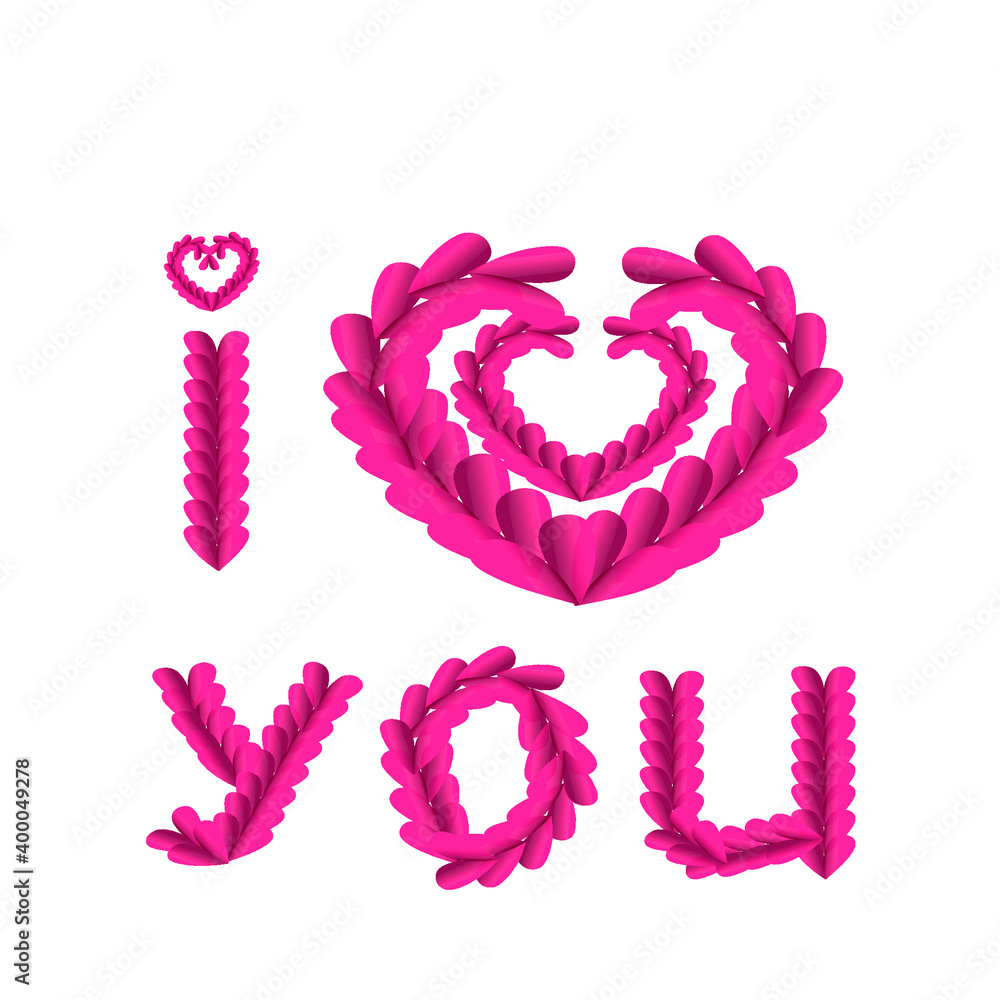 Two red hearts and design I love you from hearts