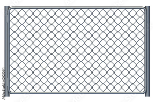 Metal grid fence isolated on white background. 3d rendering