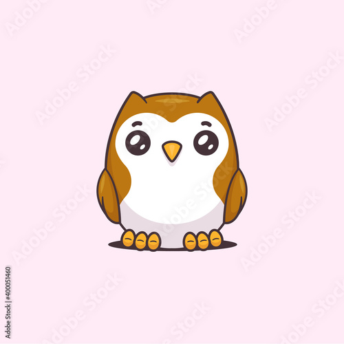 Cute owl in kawaii style vector cartoon illustration