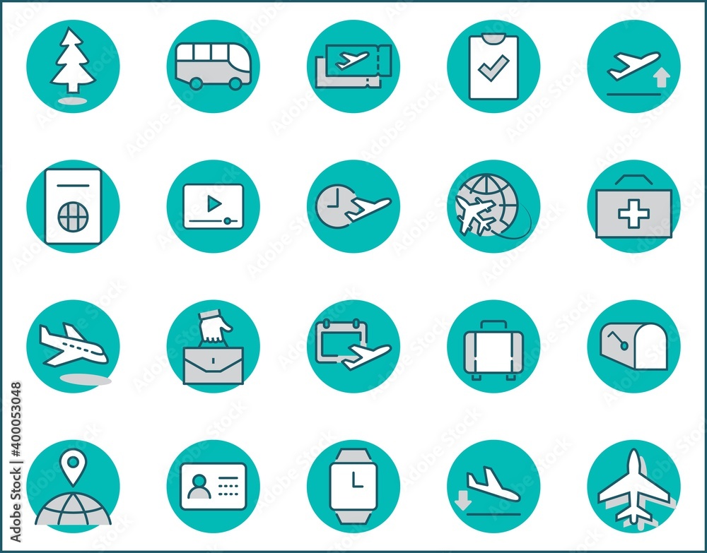 Set of Airport Related Vector Line Icons. Contains such Icons as Globe, Departure, Plane, Bus, Tickets, Baggage Claim, Calendar, Kit and more. Editable Stroke. 32x32 Pixels. Set of Airport Related Vector Line Icons. Contains such Icons as Globe, Departure, Plane, Bus, Tickets, Baggage Claim, Calendar, Kit and more. Editable Stroke. 32x32 Pixels.