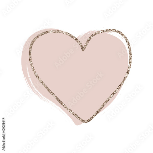 gold glitter line delicate heart on blush pink background