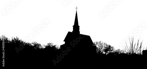 Print op canvas Silhouette oh church and trees