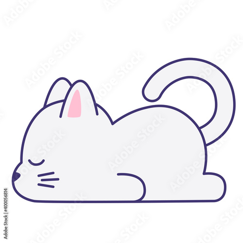 Cute cat sleeping isolated on a white background. Flat design for poster or t-shirt. Vector illustration