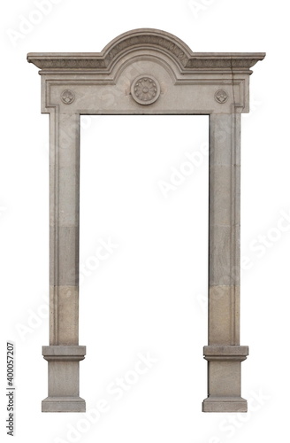 Elements of architectural decoration of buildings, arches and colonnades, columns and capitals, patterns and stucco molding. On the streets in Barcelona, ​​public places.