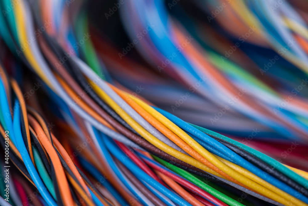 Close-up of electrical cables with blurred background