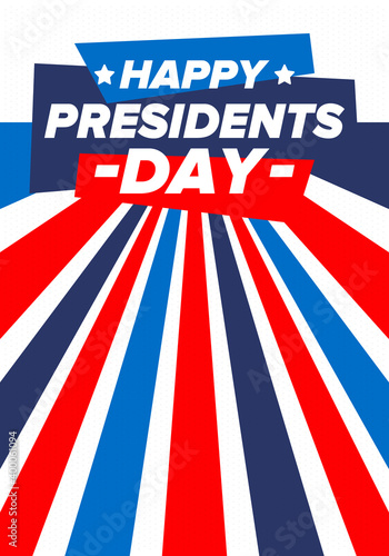 Happy Presidents day in United States. Washington's Birthday. Federal holiday in America. Celebrated in February. Patriotic american elements. Poster, banner and background. Vector illustration