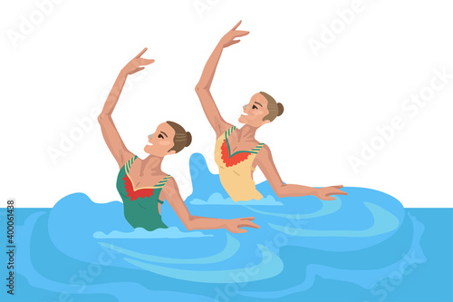 Girls in the pool, synchronized swimming, performing an exercise, dance in the water, sportswoman's den