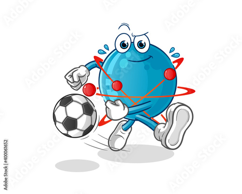 atom kicking the ball cartoon. cartoon mascot vector