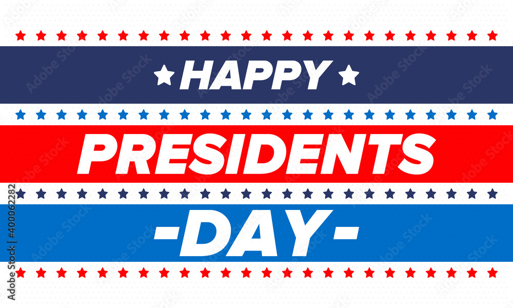 Happy Presidents day in United States. Washington's Birthday. Federal holiday in America. Celebrated in February. Patriotic american elements. Poster, banner and background. Vector illustration Happy Presidents day in United States. Washington's Birthday. Federal holiday in America. Celebrated in February. Patriotic american elements. Poster, banner and background. Vector illustration