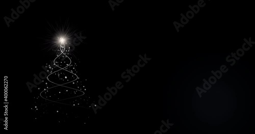 	
3D illustration Isolated black backgrounds white Christmas tree for winter new year santa festival decorate celebrate with overlay and luxury theme with white shine star and snow snowflake flare