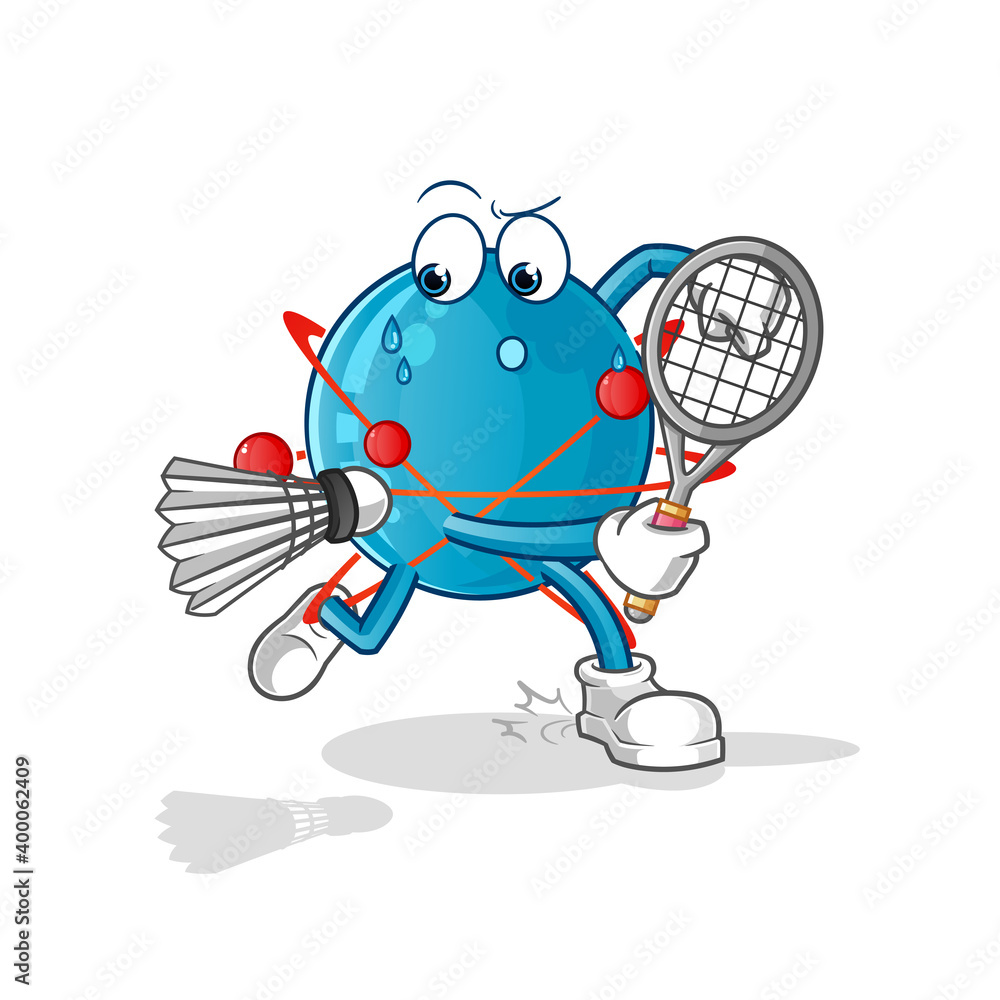 atom playing badminton illustration. character vector