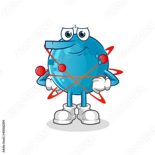 atom lie like Pinocchio character. cartoon mascot vector