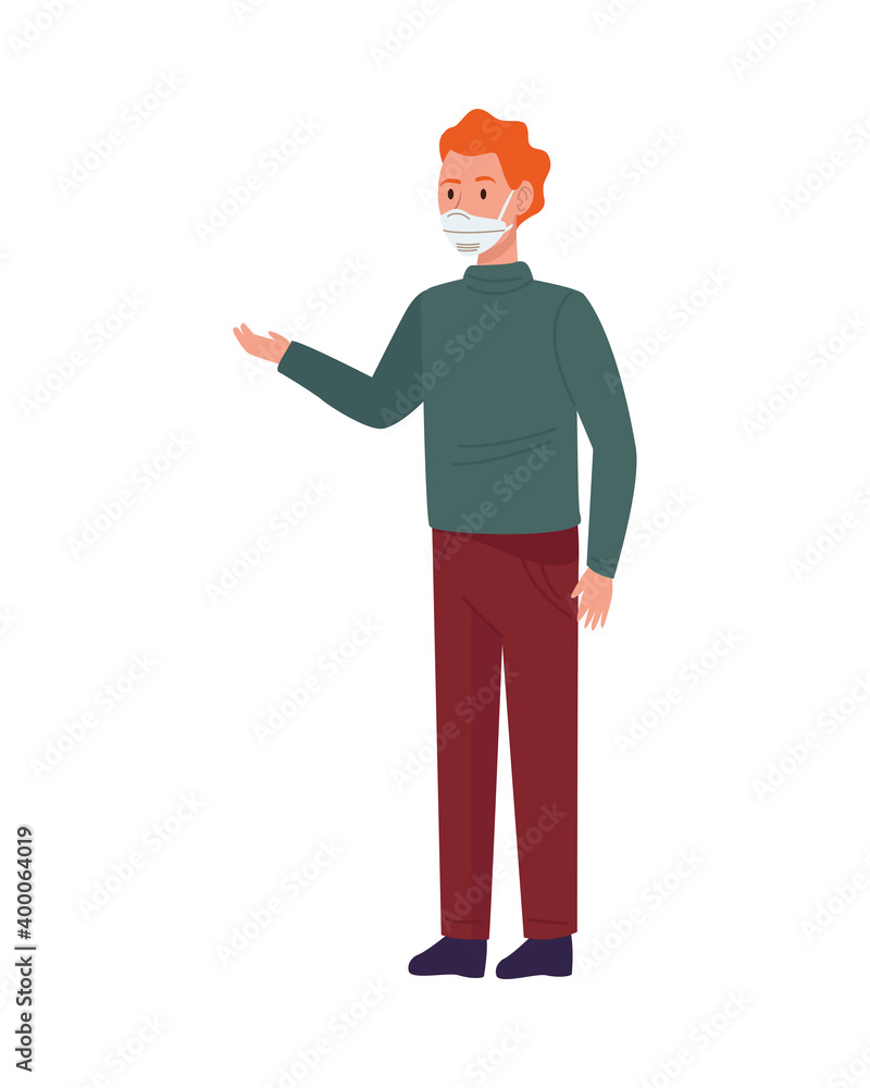 man wearing medical mask with red hair character man wearing medical mask with red hair character
