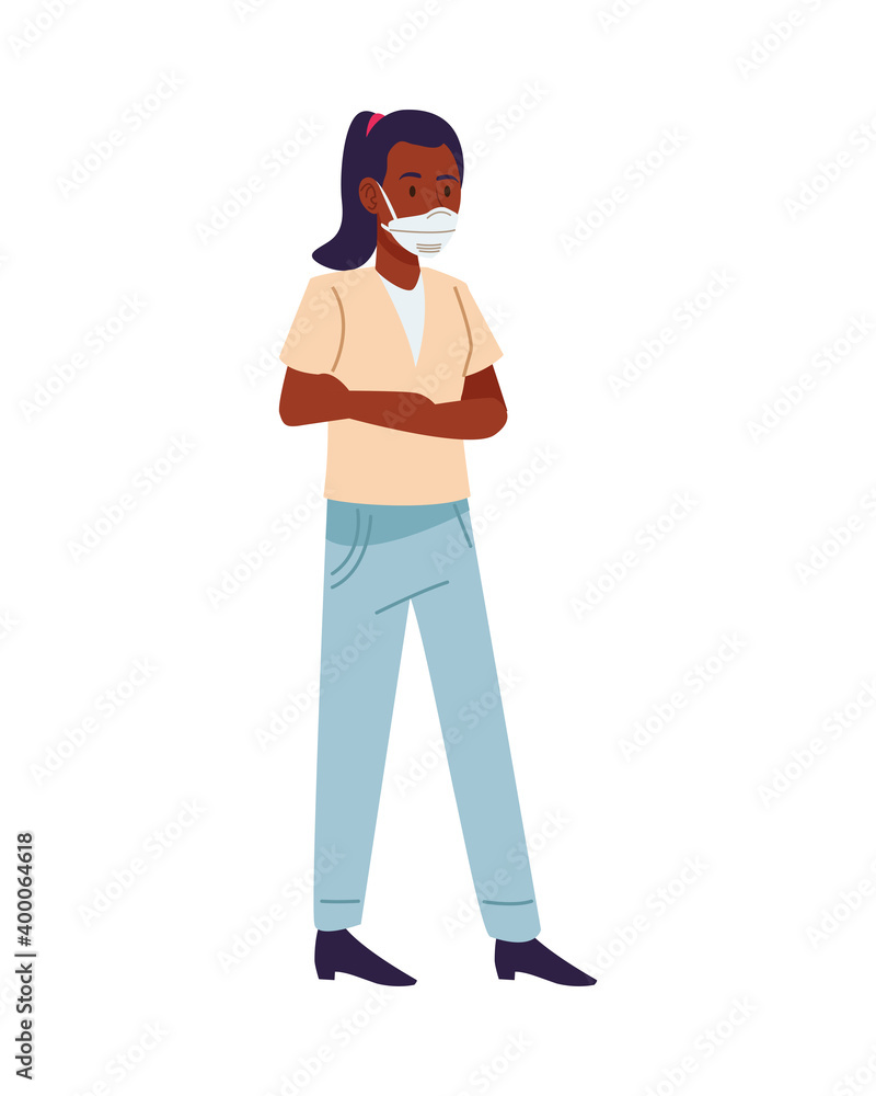 afro woman wearing medical mask character afro woman wearing medical mask character