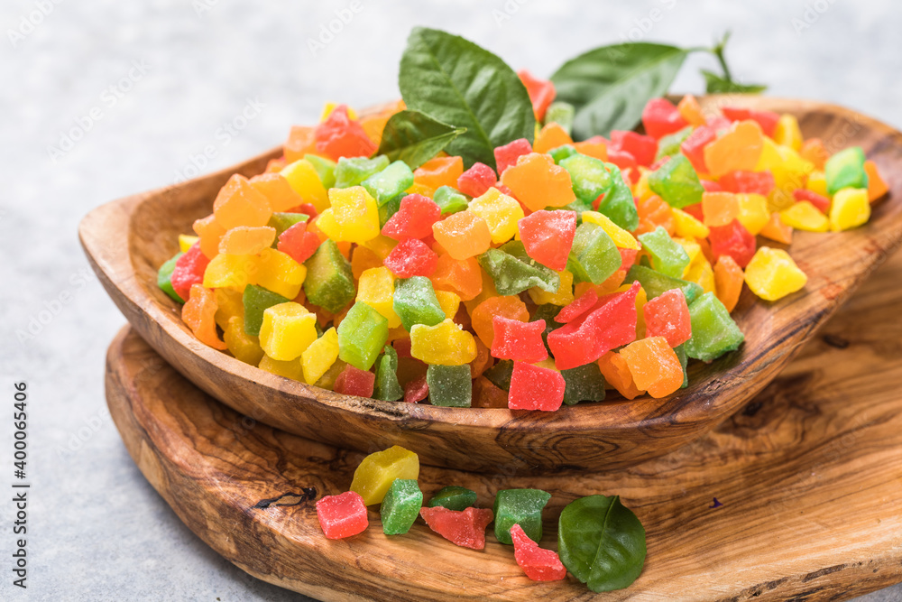 Background of colorful candied fruits. multicolored