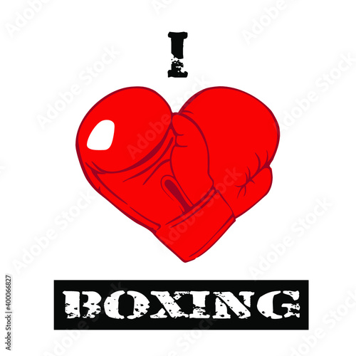 I love boxing.Red boxing gloves in the shape of a heart.Sign, logo, poster, printed on a T-shirt, boxing club, flyer, sticker.Win.
Fight klub.Sport.Vector image on a white background