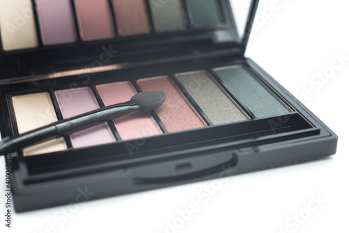 Closeup of makeup palette on white background
