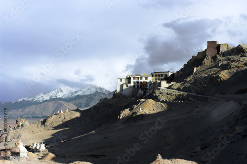Spituk Gompa, Ladakh, Himalayas, mountains, snow, snowy peaks and clouds