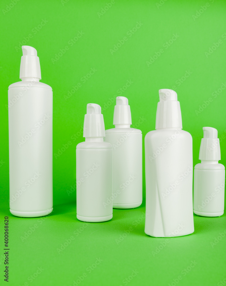 group of white cosmetic plastic bottle group of white cosmetic plastic bottle