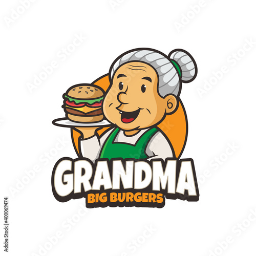Grandma burger mascot logo design