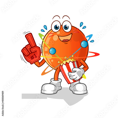 atom fan with popcorn illustration. character vector